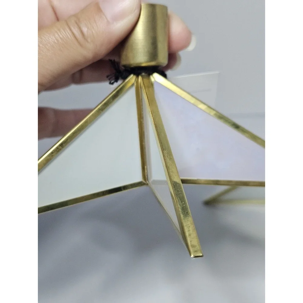 Set of‎ 2 Target Star Taper Candle Holders Gold Brass Leaded Glass Christmas NWT